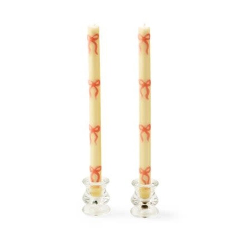 Mackenzie-Childs Pink Bow Dinner Candles, set of 2