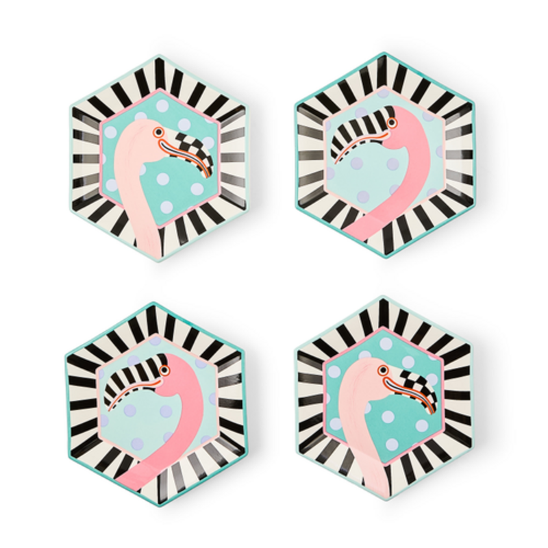 Mackenzie-Childs patience brewster flamingo dessert plates, set of 4