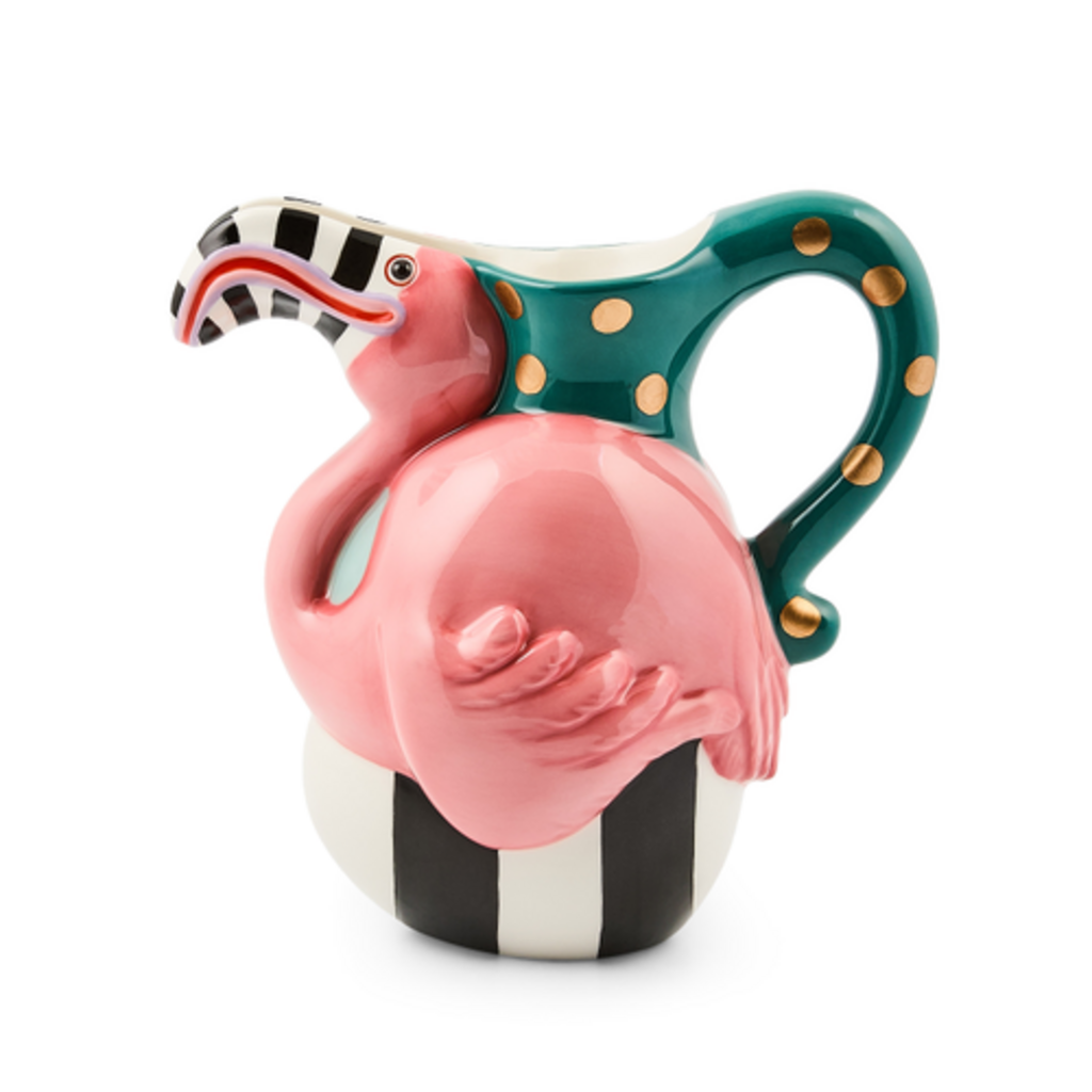 Mackenzie-Childs patience brewster flamingo ceramic pitcher