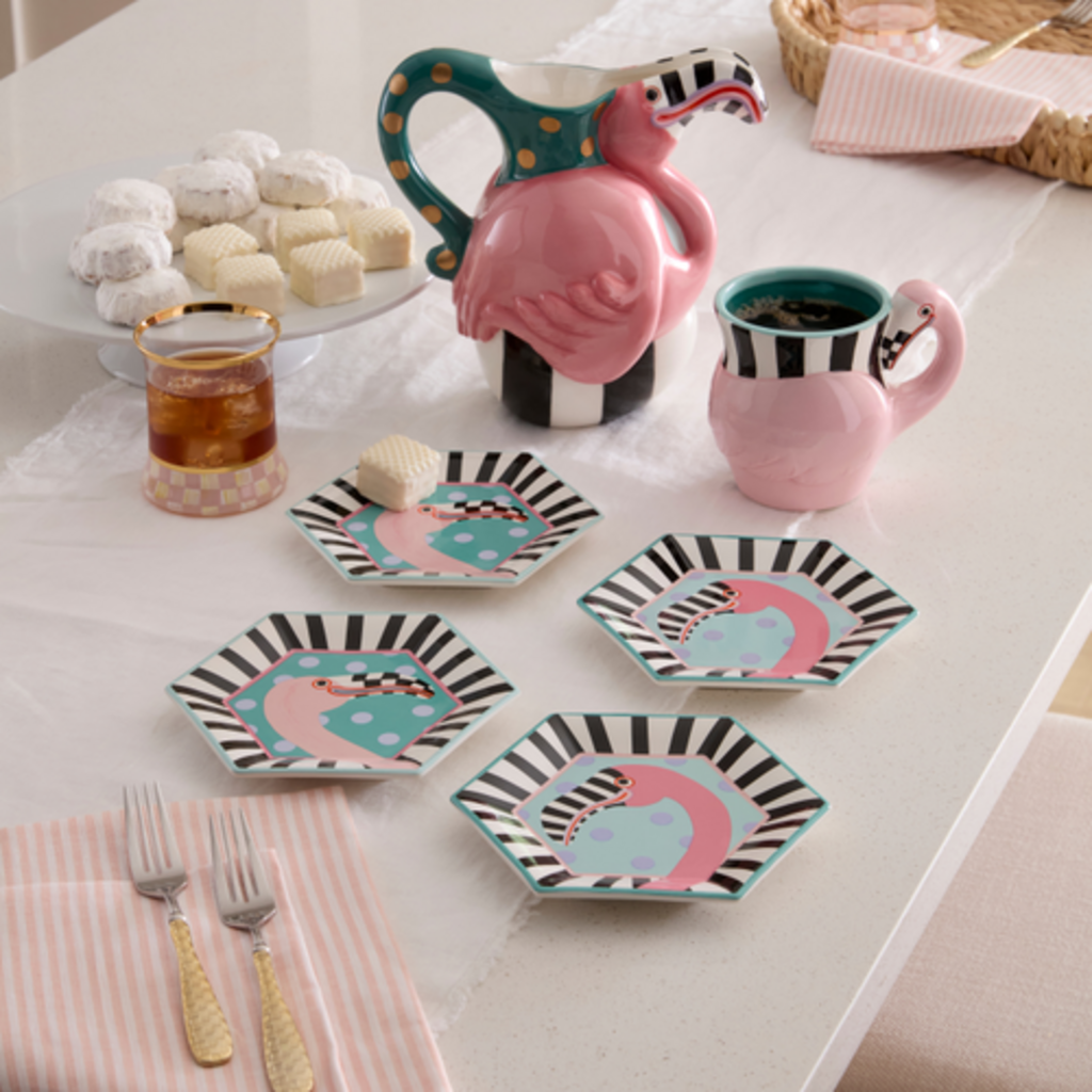 Mackenzie-Childs patience brewster flamingo dessert plates, set of 4