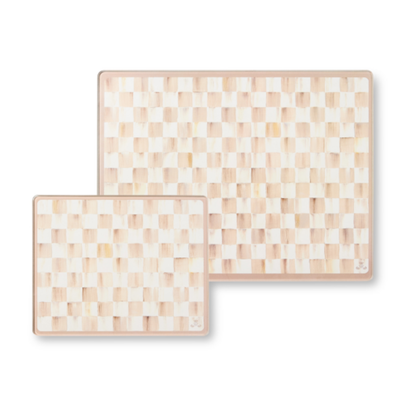 Mackenzie-Childs mocha check glass cutting boards, set of 2