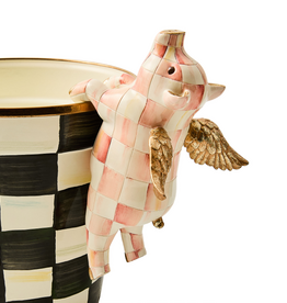 Mackenzie-Childs rosy check flying pig pot climber
