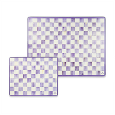 Mackenzie-Childs violet check glass cutting boards, set of 2