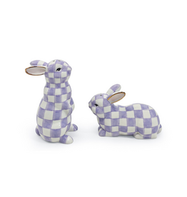 Mackenzie-Childs violet check bunny salt and pepper set