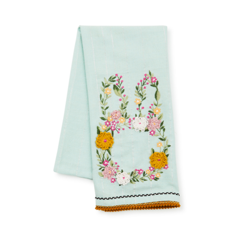 Mackenzie-Childs floral bunny embroidered dish towel