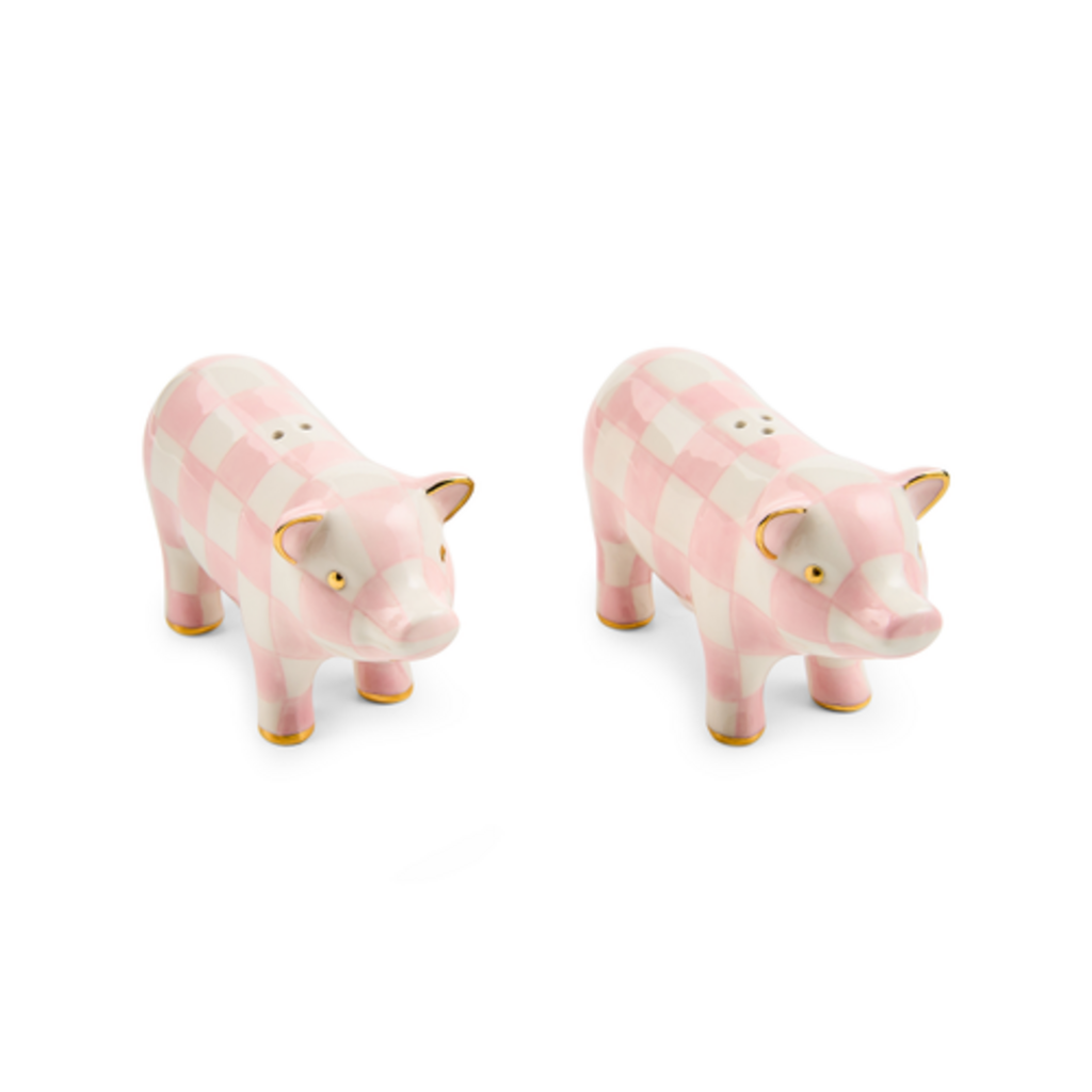 Mackenzie-Childs rosy pig salt & pepper set