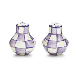 Mackenzie-Childs violet check salt & pepper shakers