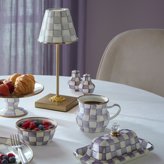 Mackenzie-Childs violet check salt & pepper shakers