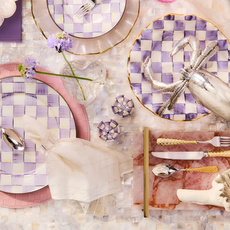 Mackenzie-Childs violet check salt & pepper shakers