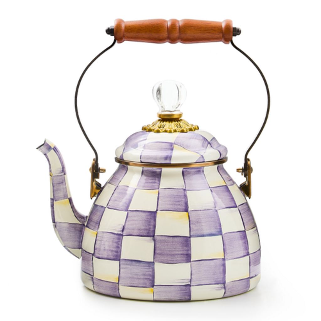Mackenzie-Childs violet check 2 quart tea kettle