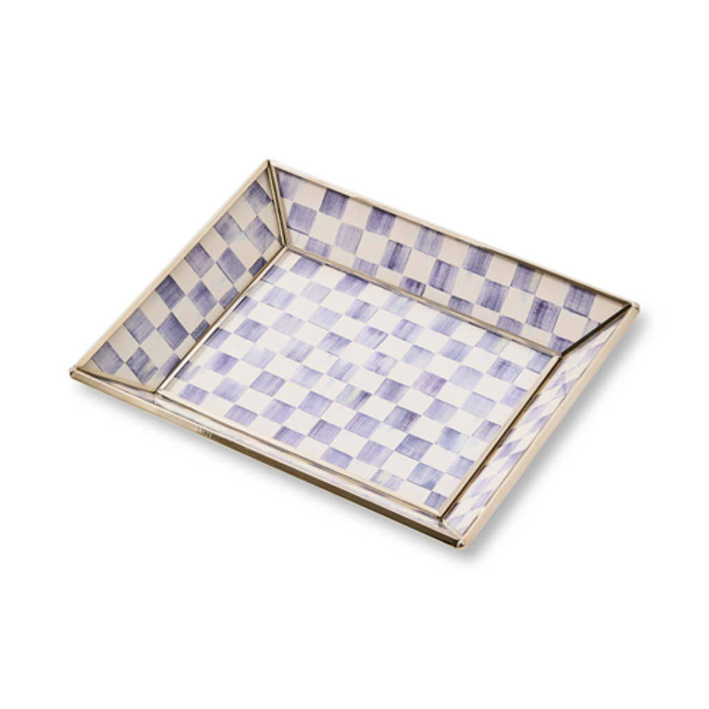 Mackenzie-Childs violet check small glass tray