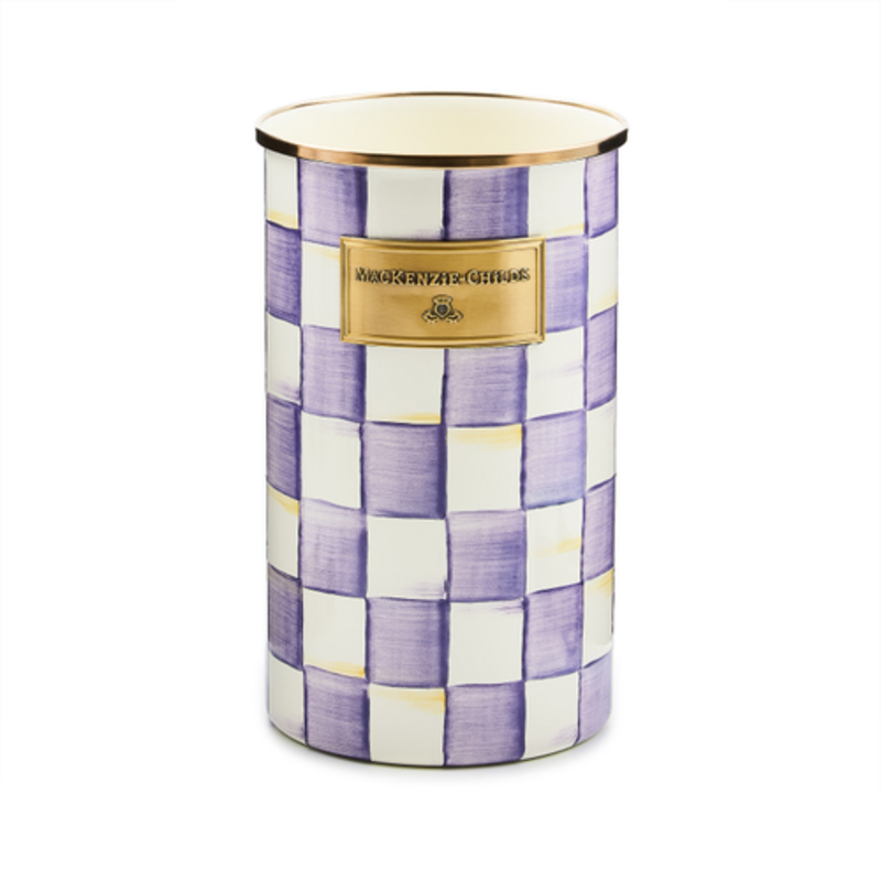 Mackenzie-Childs violet check utensil holder