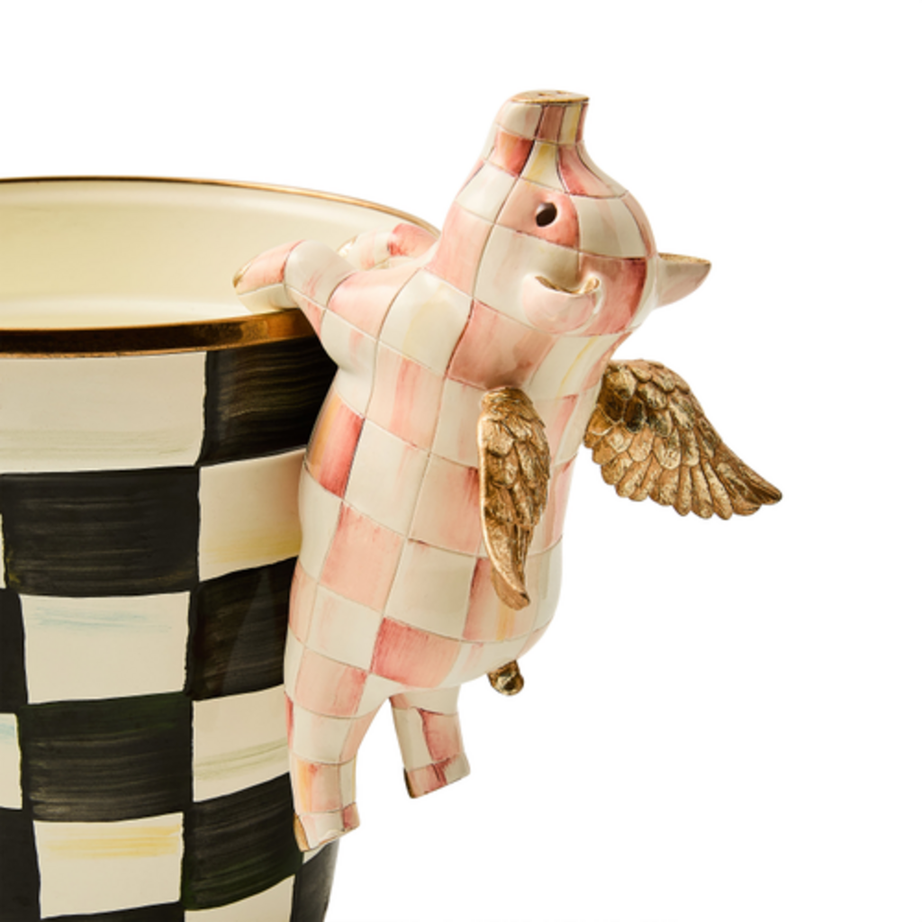 Mackenzie-Childs rosy check flying pig pot climber