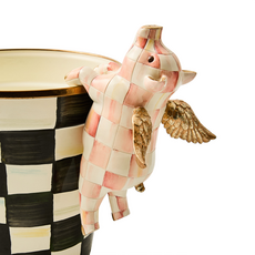 Mackenzie-Childs rosy check flying pig pot climber