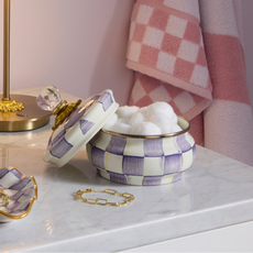 Mackenzie-Childs violet check squashed pot