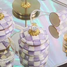 Mackenzie-Childs violet check squashed pot