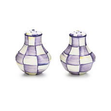 Mackenzie-Childs violet check salt & pepper shakers