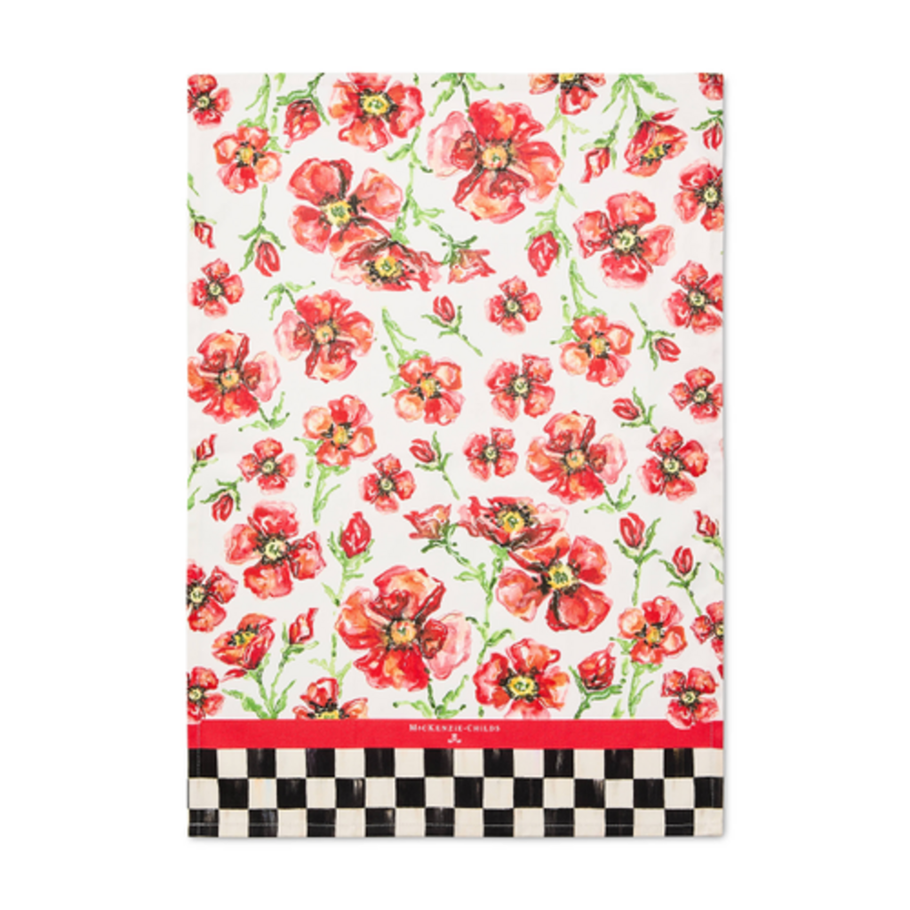 Mackenzie-Childs red poppies printed dish towel
