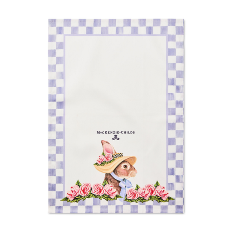 Mackenzie-Childs rabbit with bonnet printed dish towel