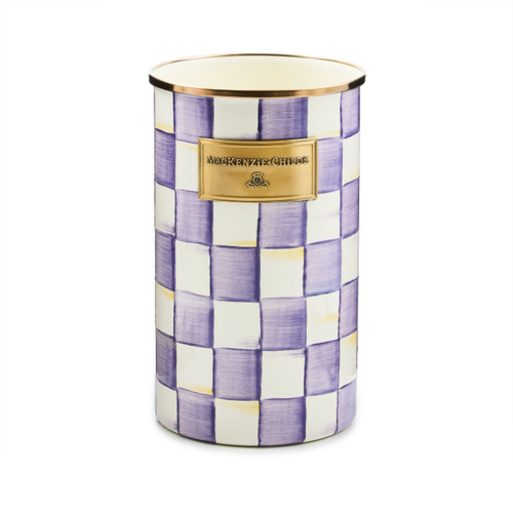Mackenzie-Childs violet check utensil holder