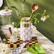 Mackenzie-Childs violet check utensil holder