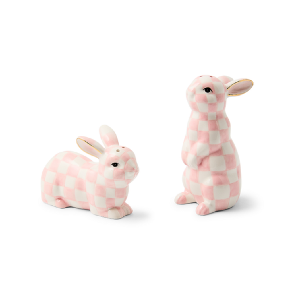 Mackenzie-Childs rosy check bunny salt and pepper set