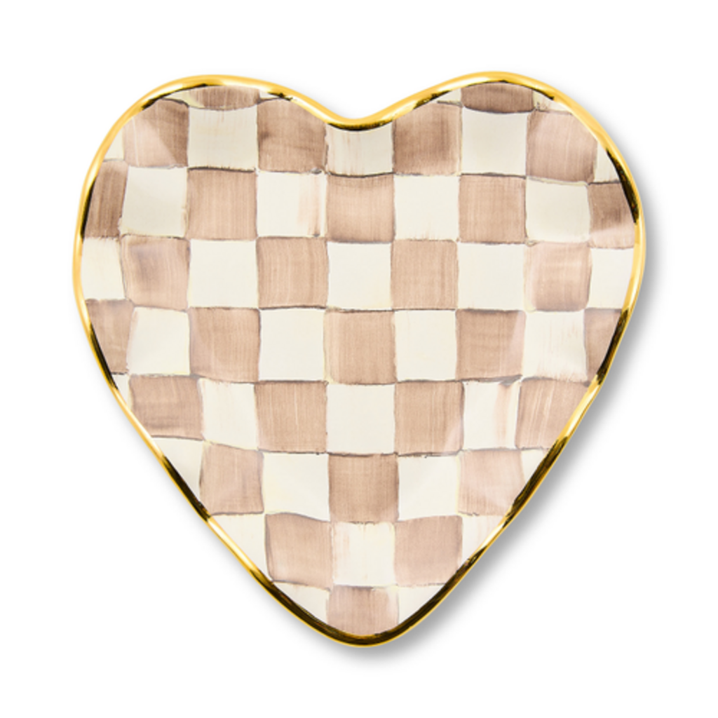 Mackenzie-Childs mocha check ceramic heart plate
