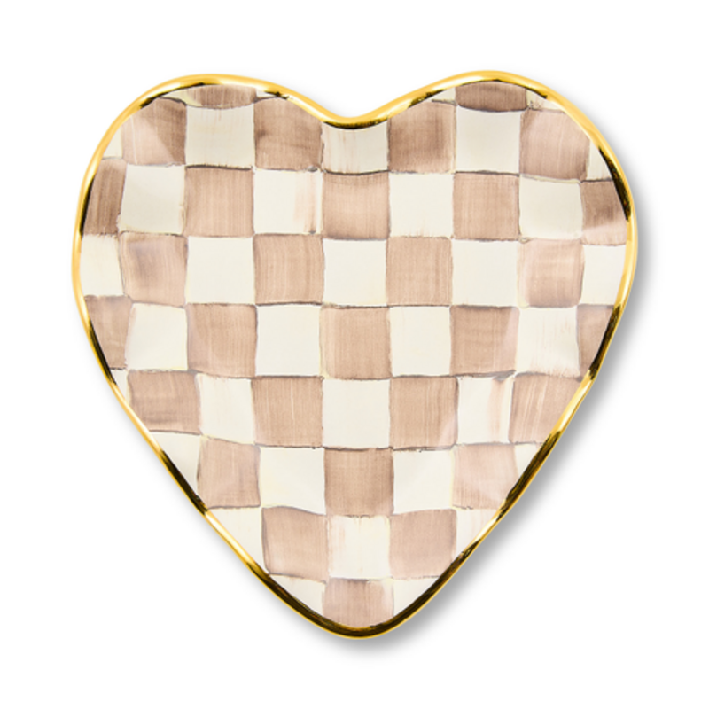 Mackenzie-Childs mocha check ceramic heart plate