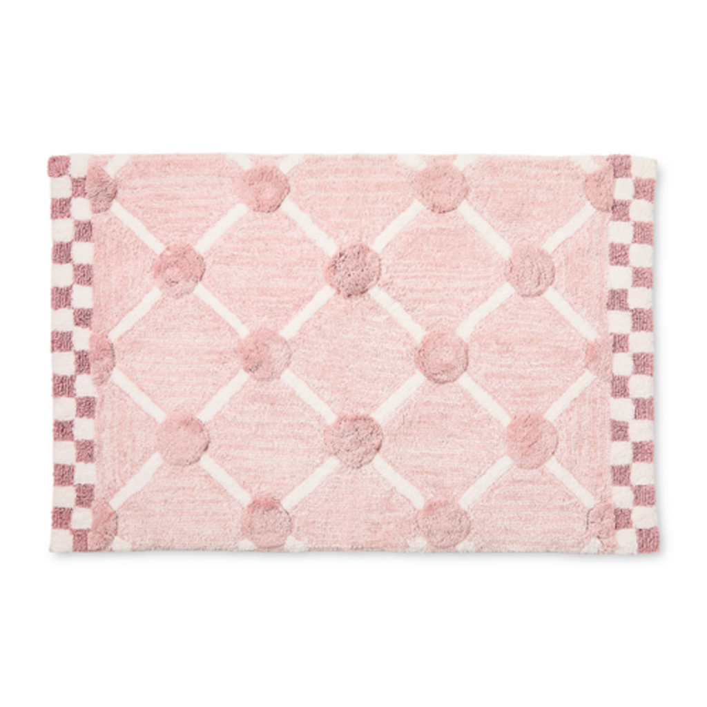 Mackenzie-Childs pink lattice & dot bath rug