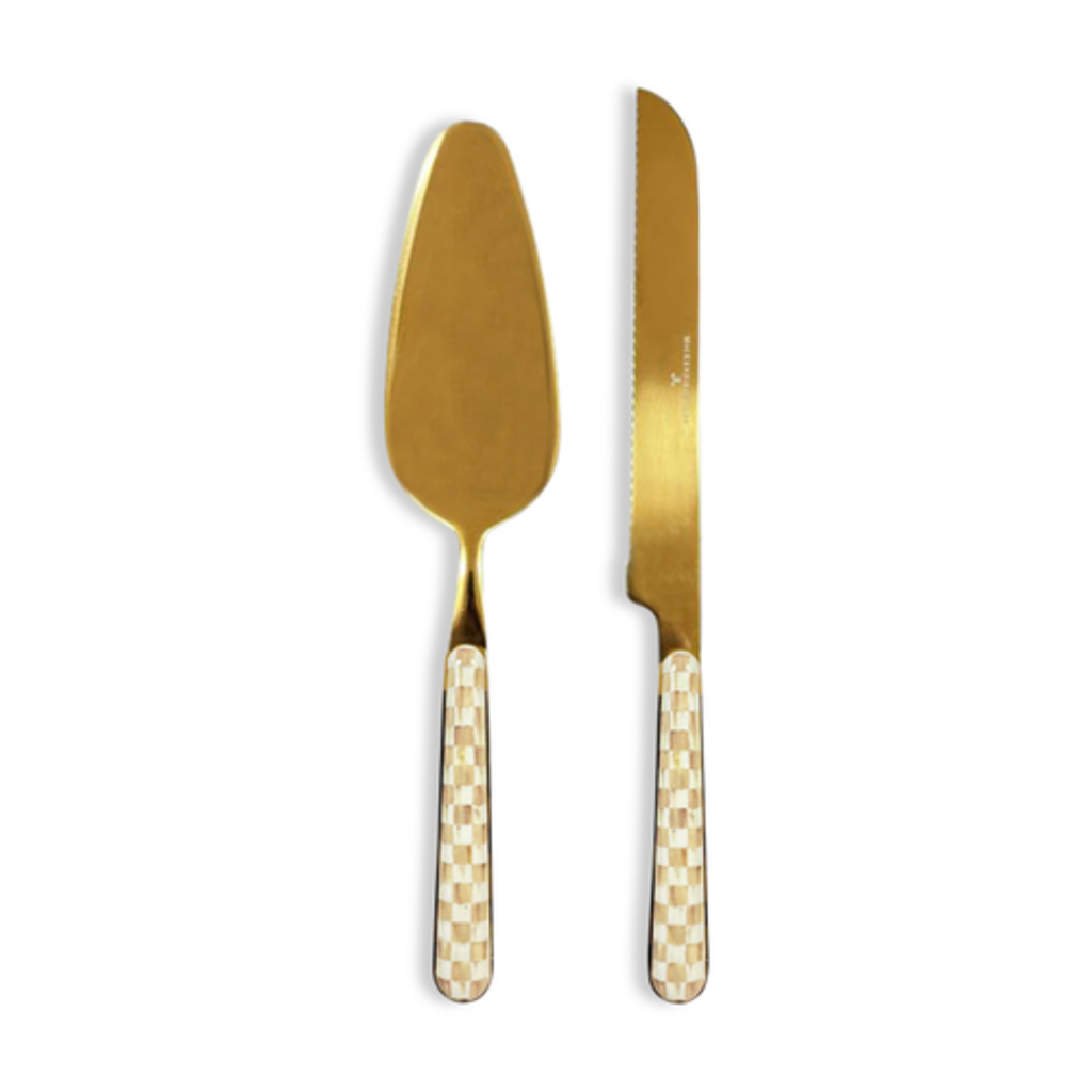 Mackenzie-Childs mocha check bistro cake serving set