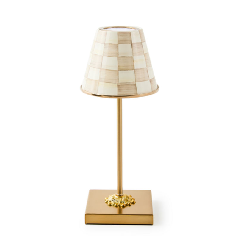Mackenzie-Childs mocha check led rechargeable cafe table lamp