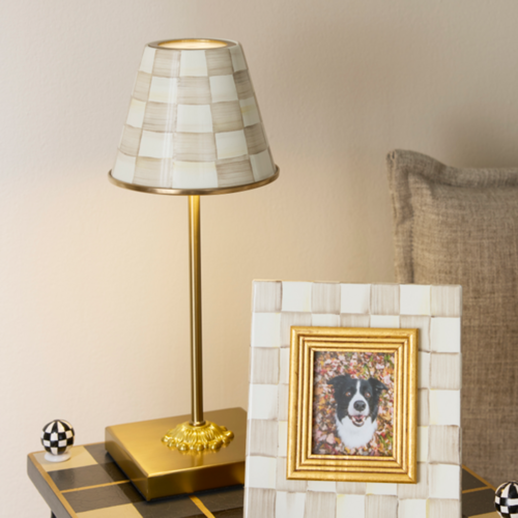 Mackenzie-Childs mocha check led rechargeable cafe table lamp