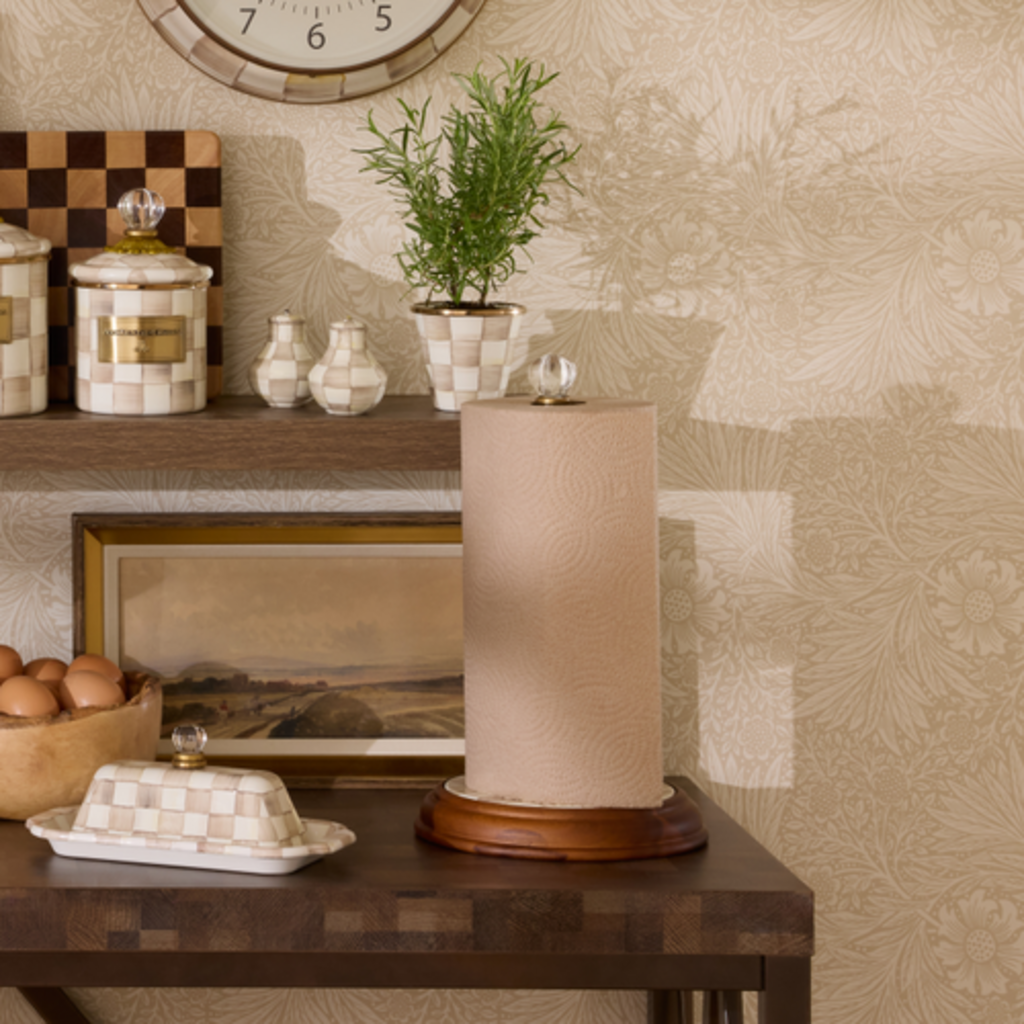 Mackenzie-Childs mocha check wood paper towel holder