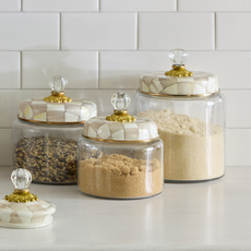 Mackenzie-Childs mocha check small kitchen canister