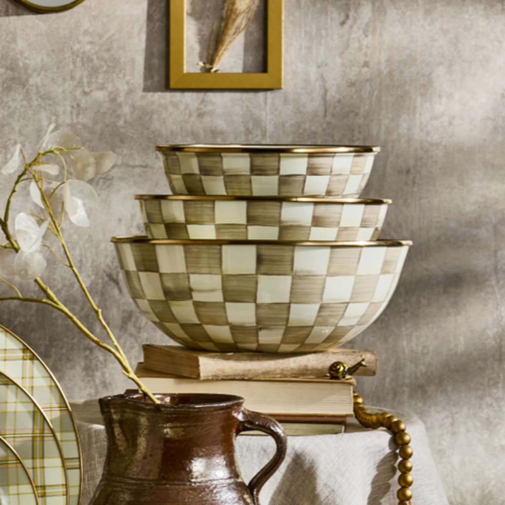 Mackenzie-Childs mocha check large everyday bowl