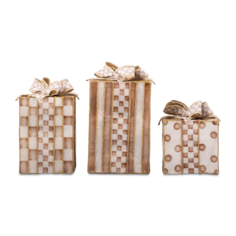 Mackenzie-Childs mocha capiz gift boxes, set of 3