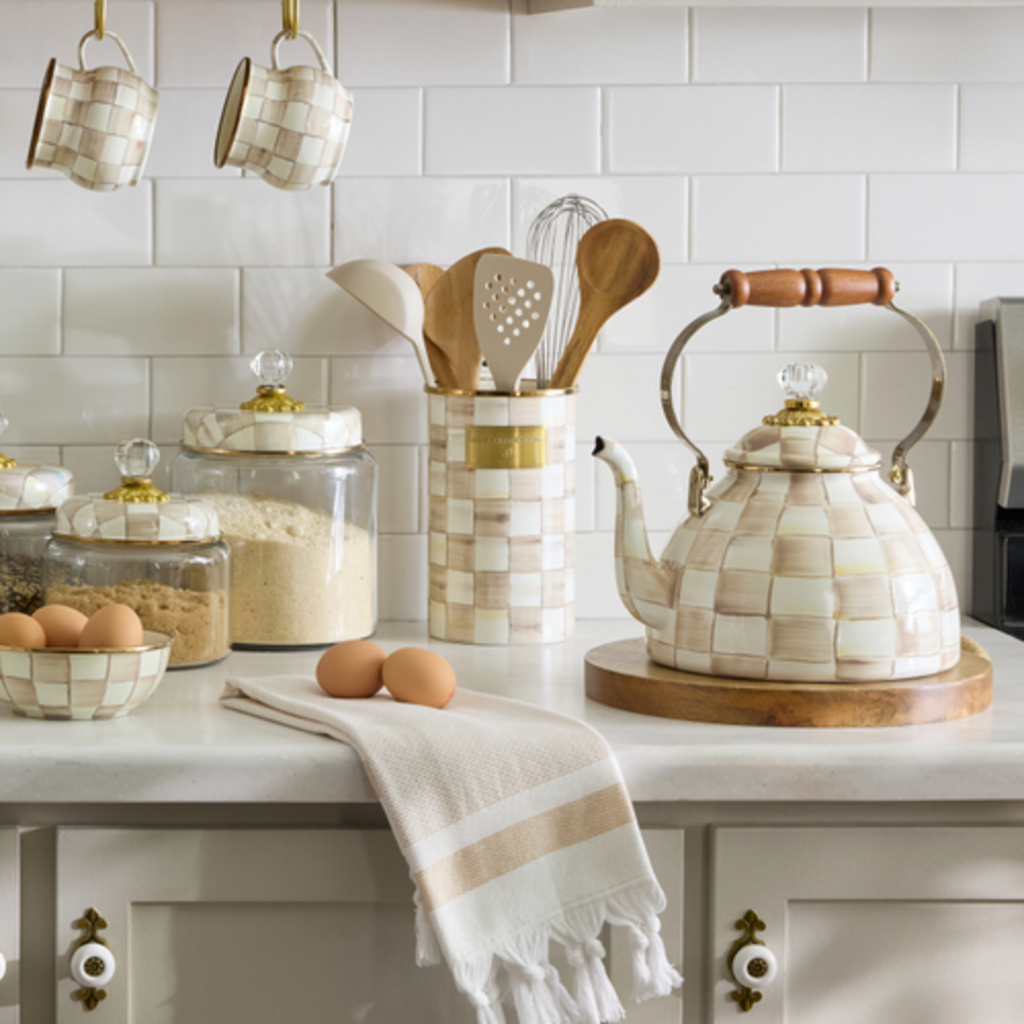 Mackenzie-Childs mocha check utensil holder