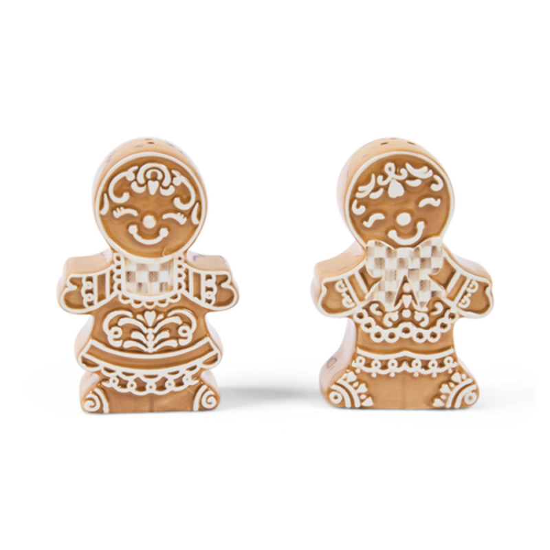 Mackenzie-Childs mocha check gingerbread salt & pepper shaker set