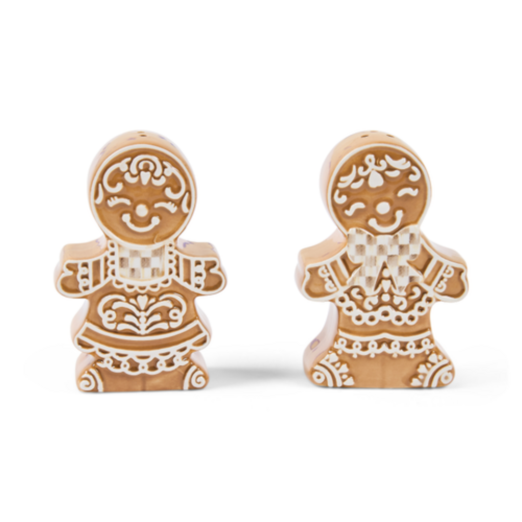 Mackenzie-Childs mocha check gingerbread salt & pepper shaker set
