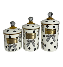 Mackenzie-Childs pretty as a bow canisters, set of 3