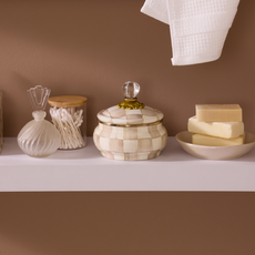 Mackenzie-Childs mocha check squashed pot