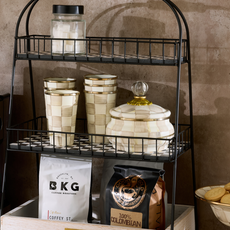 Mackenzie-Childs mocha check squashed pot