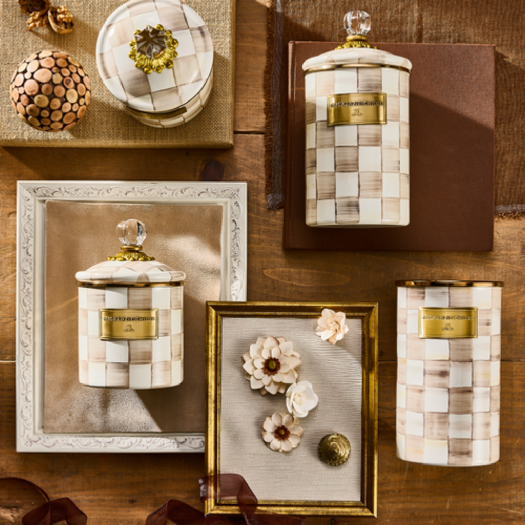 Mackenzie-Childs mocha check small canister