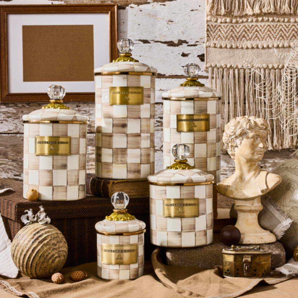 Mackenzie-Childs mocha check large canister