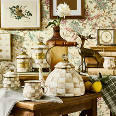 Mackenzie-Childs mocha check 3 quart tea kettle