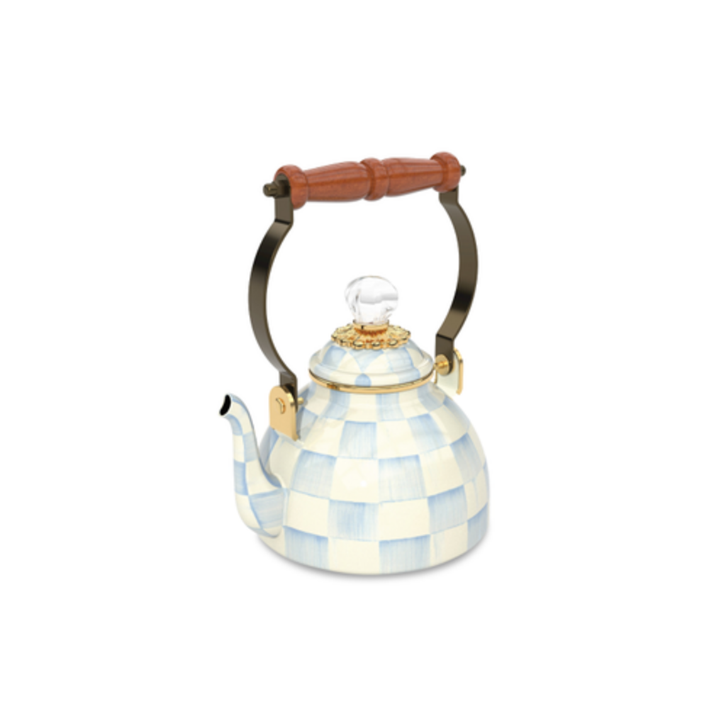 Mackenzie-Childs sky check 1 quart tea kettle
