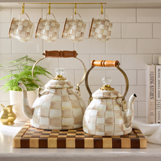 Mackenzie-Childs mocha check 2 quart tea kettle