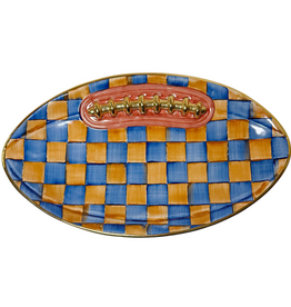 Mackenzie-Childs ginger & royal check football platter