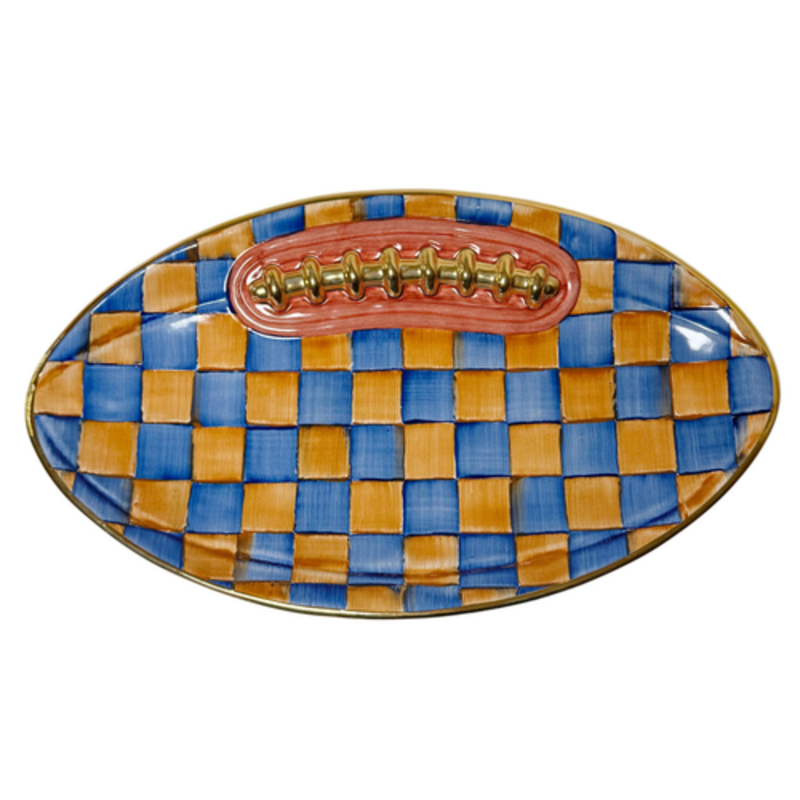 Mackenzie-Childs ginger & royal check football platter