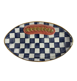 Mackenzie-Childs indigo check ceramic football platter